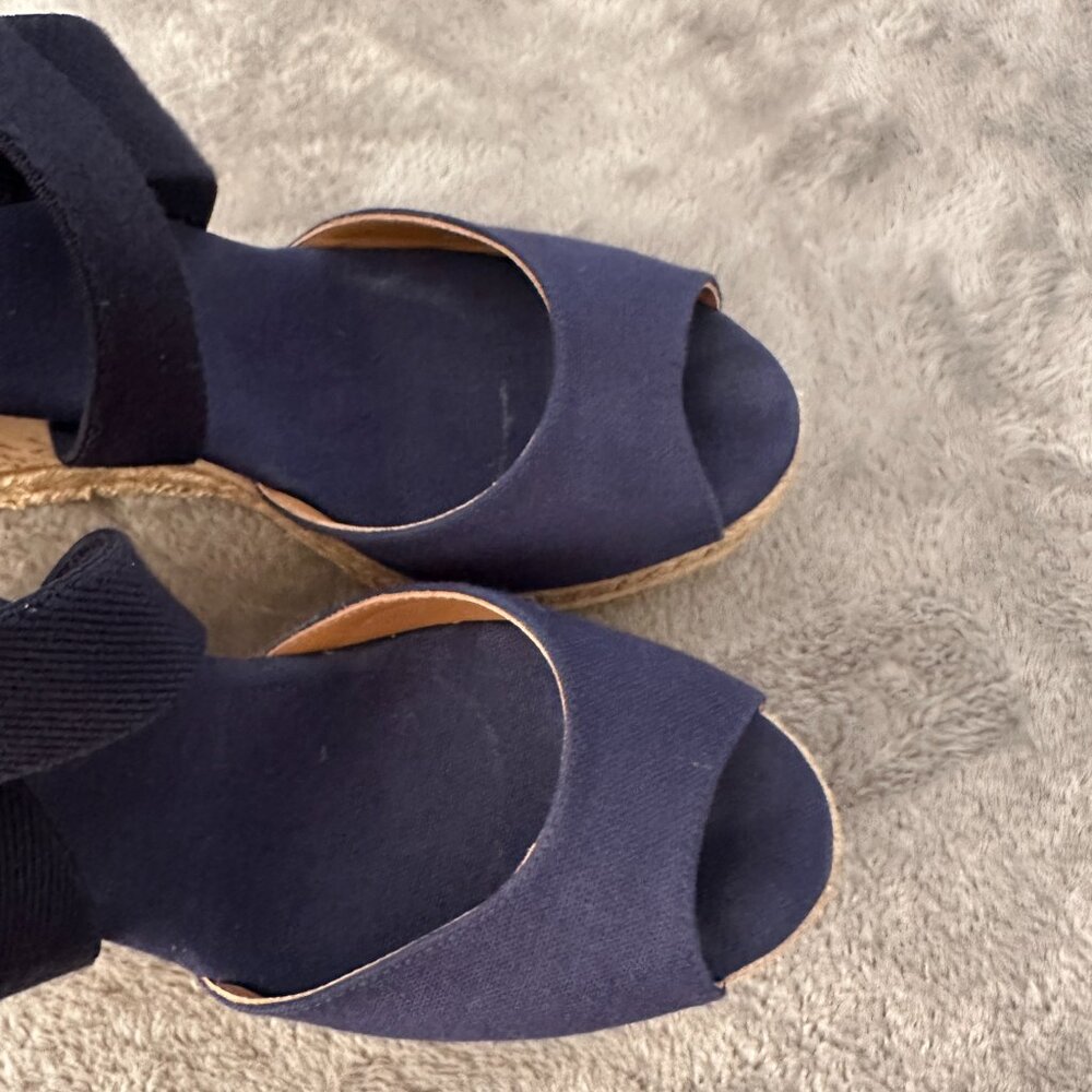 Tory Burch Natanya Wedge Espadrille Sandals Women's 11 Navy Shoes - Picture 3 of 8